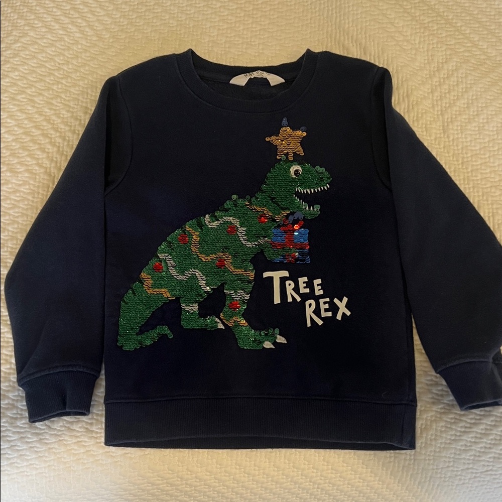 H&M Kids Christmas Tree Rex Sweatshirt - Dark Blue and Green 5-6T